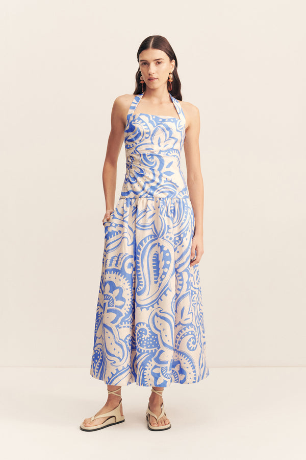 FRANCIS DRAPED HALTER MIDI DRESS_F