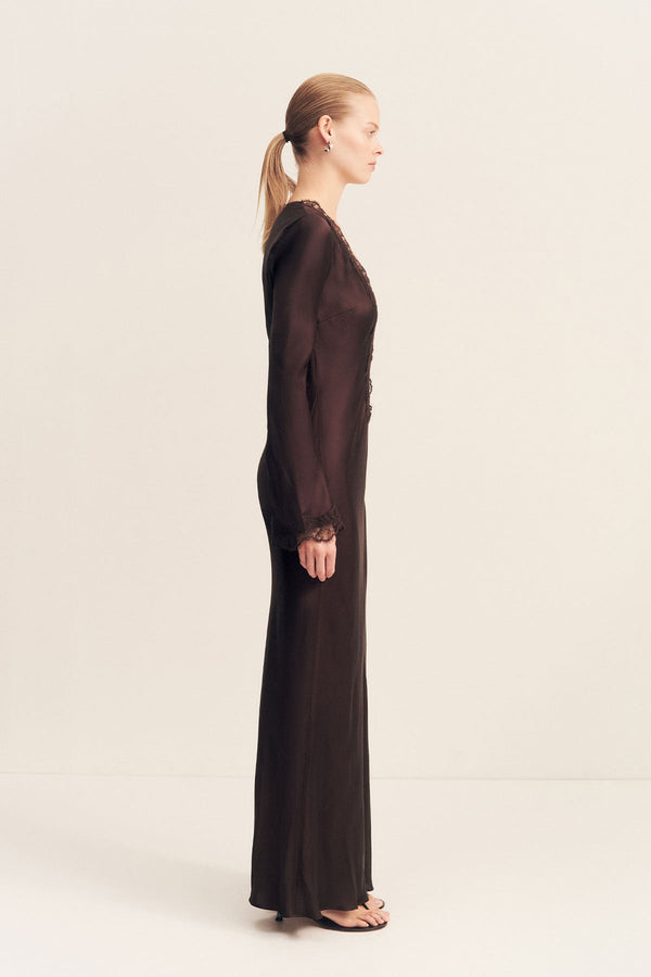 Shona Joy - Allegra Lace Plunged Maxi Dress - Espresso Shona Joy - Allegra Lace Plunged Maxi Dress - Espresso