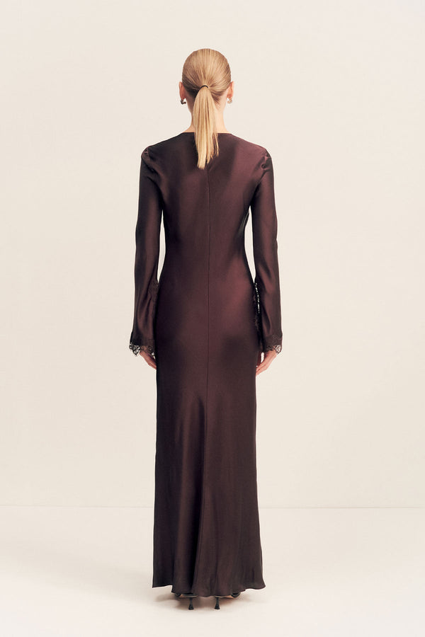 ALLEGRA LACE PLUNGED MAXI DRESS - ESPRESSO_B