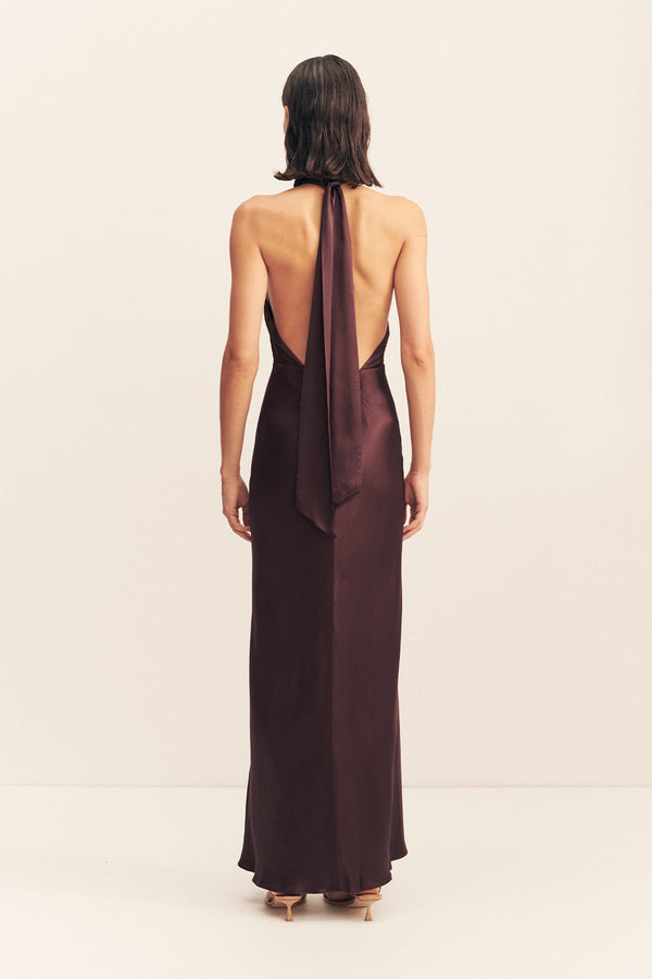 LA LUNE HALTER NECK MAXI DRESS - ESPRESSO