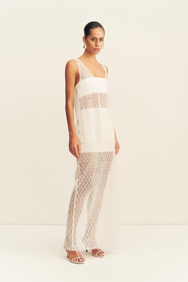 TALITHA FRINGE MAXI SKIRT - IVORY