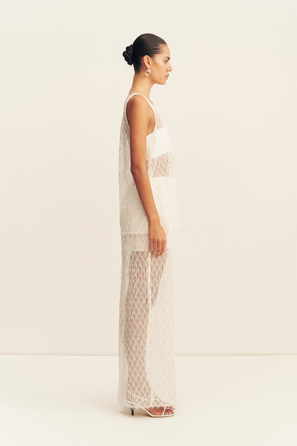 TALITHA FRINGE MAXI SKIRT - IVORY