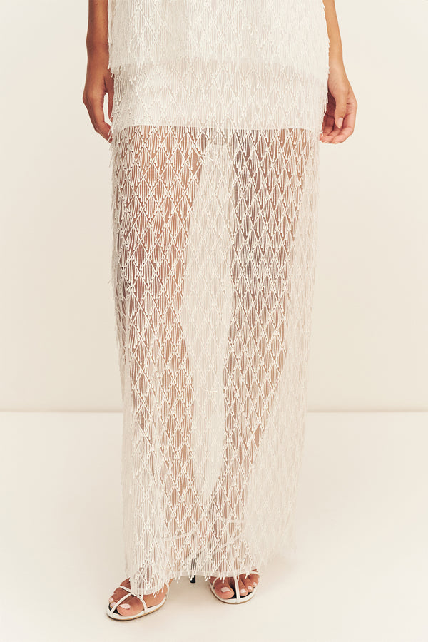 TALITHA FRINGE MAXI SKIRT - IVORY