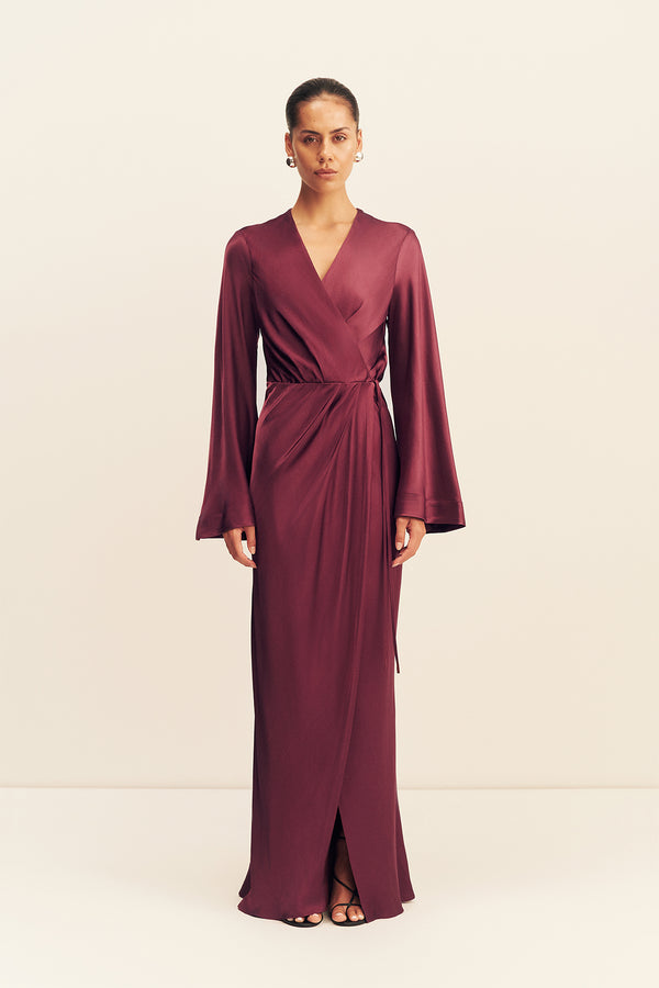 LA LUNE LONG SLEEVE WRAP MAXI DRESS - SHIRAZ_F