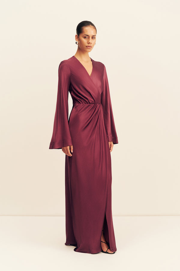 LA LUNE LONG SLEEVE WRAP MAXI DRESS - SHIRAZ