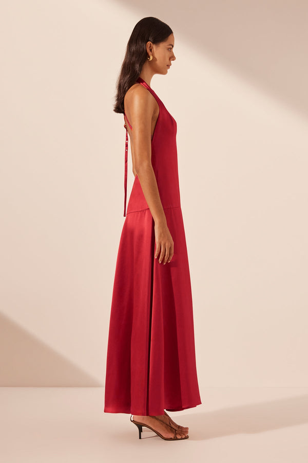 SAVANNA HALTER OPEN BACK MAXI DRESS - CHILLI_S