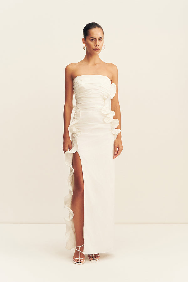 CAMPBELL RUFFLE SIDE SPLIT MAXI DRESS - IVORY_F
