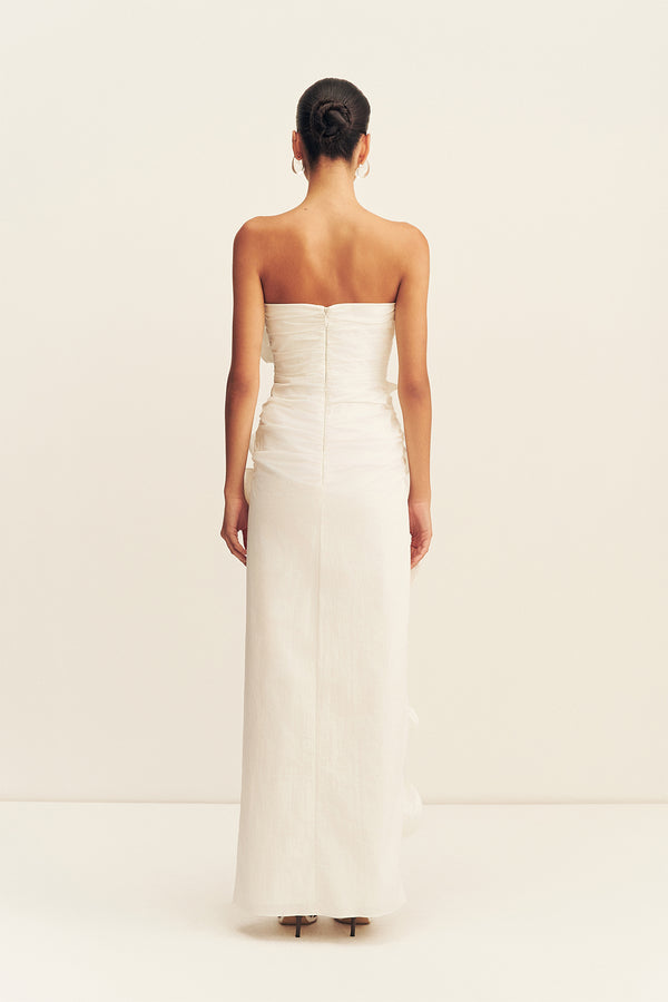 CAMPBELL RUFFLE SIDE SPLIT MAXI DRESS - IVORY