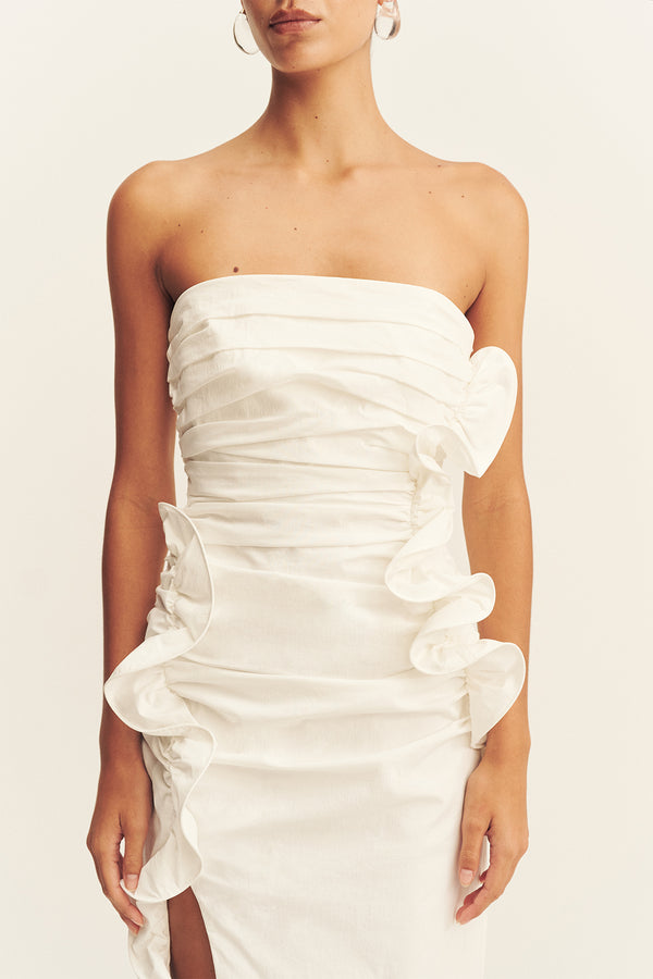 CAMPBELL RUFFLE SIDE SPLIT MAXI DRESS - IVORY