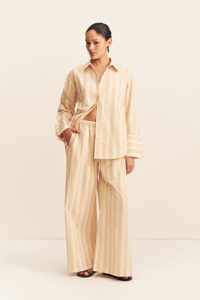 Omri Cotton Wide Leg Pant | Sand Stripe | Pants | Shona Joy