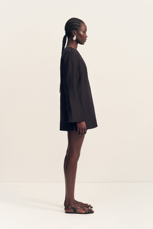 Shona Joy - Paloma Plunged Long Sleeve Mini Dress - Black Shona Joy - Paloma Plunged Long Sleeve Mini Dress - Black