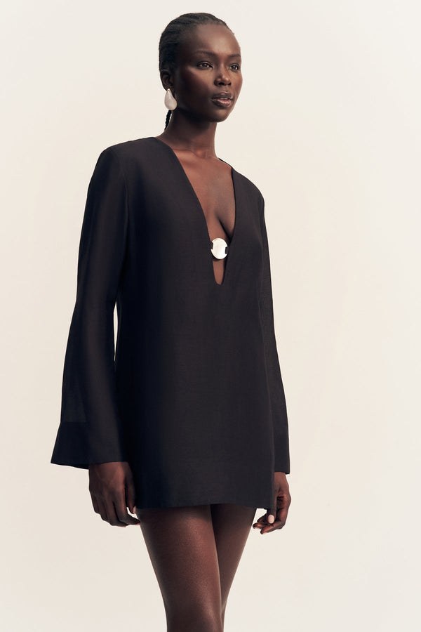 mini long sleeve dress black Shona Joy - Paloma Plunged Long Sleeve Mini Dress