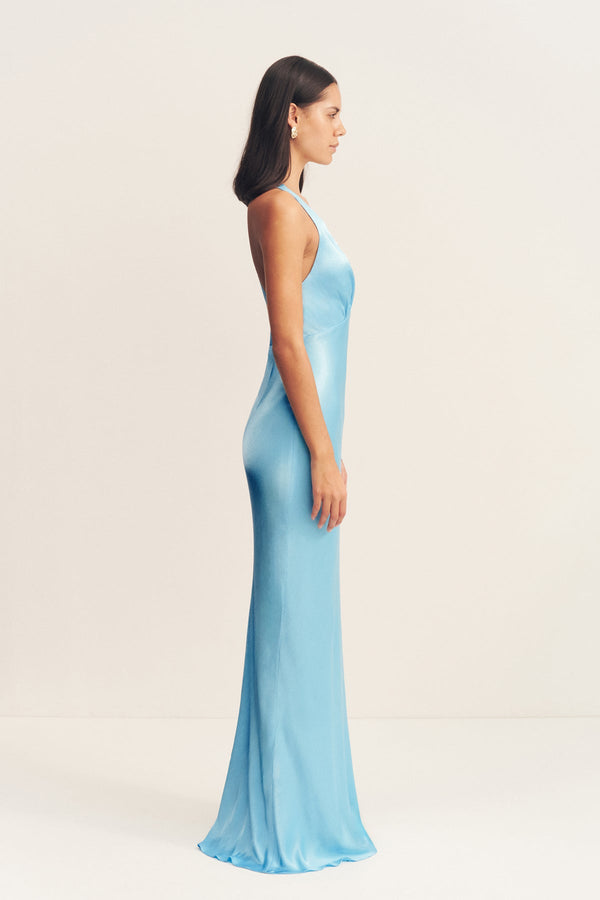 LA LUNE PLUNGED CROSS BACK MAXI DRESS - ICEBERG BLUE_S