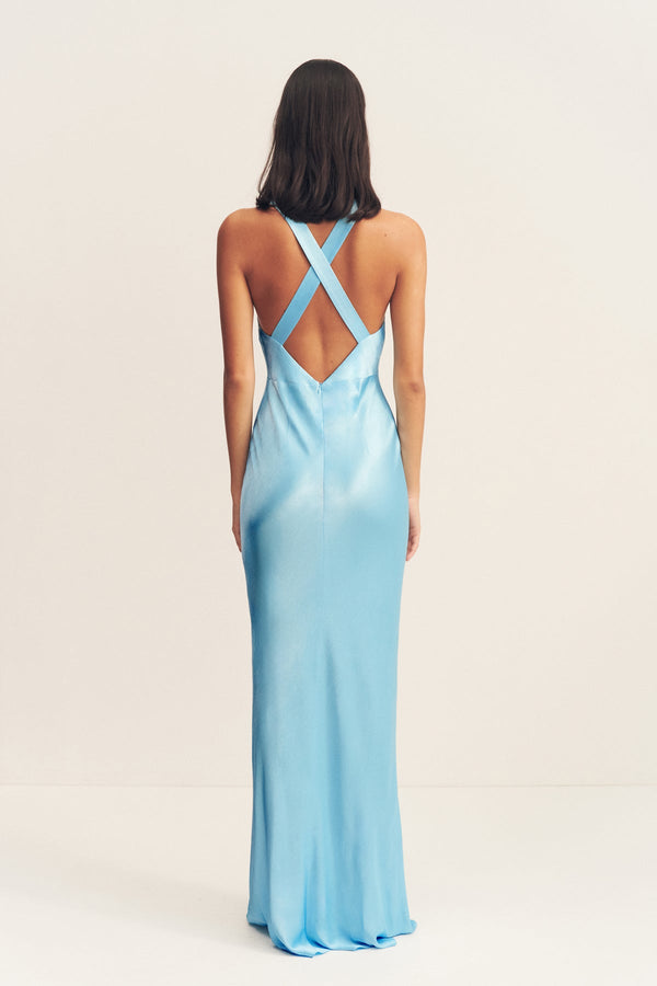 LA LUNE PLUNGED CROSS BACK MAXI DRESS - ICEBERG BLUE_B