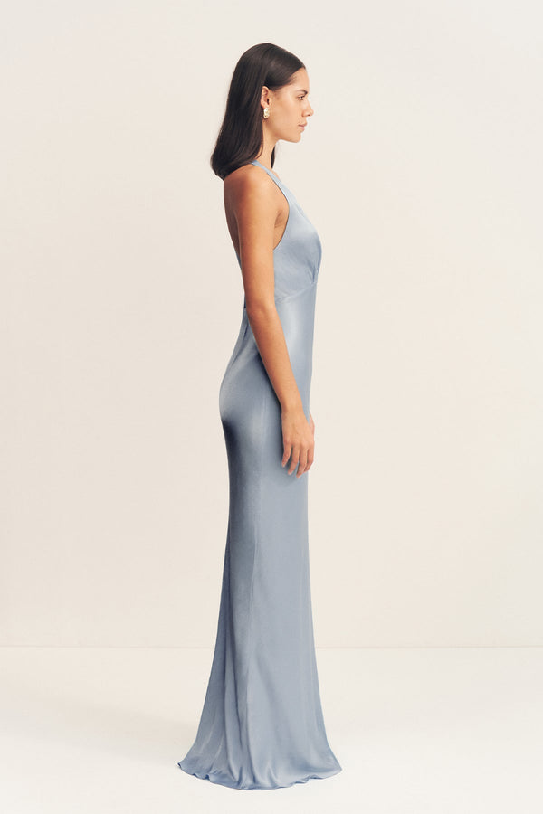 LA LUNE PLUNGED CROSS BACK MAXI DRESS - POWDER BLUE_S