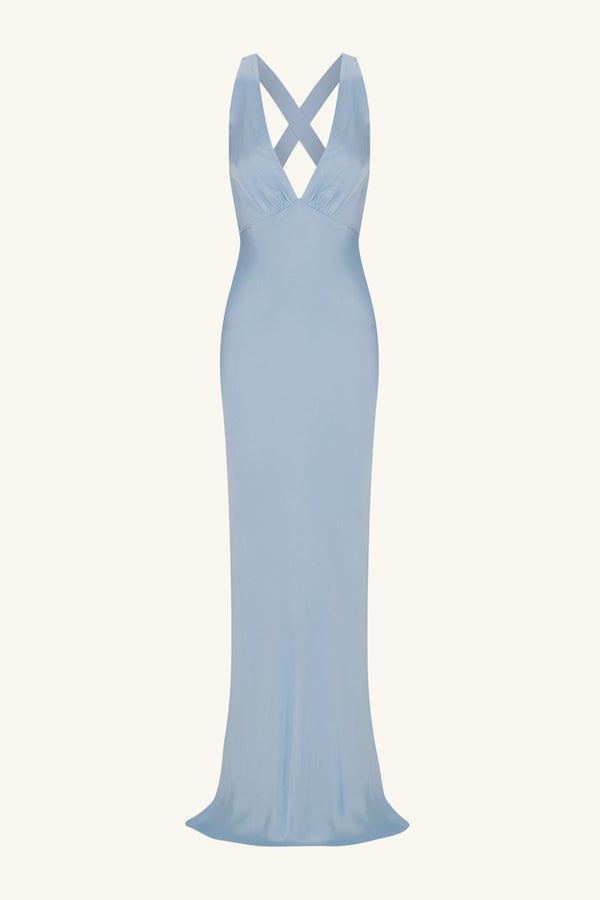 LA LUNE PLUNGED CROSS BACK MAXI DRESS - POWDER BLUE_G