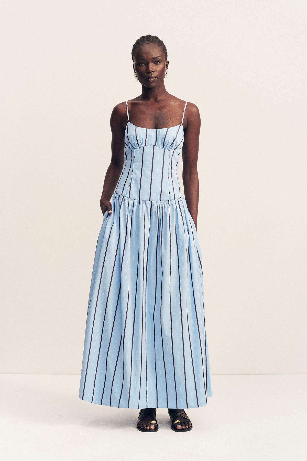 Saxon Panelled Bustier Maxi Dress | Bather Stripe | Dresses