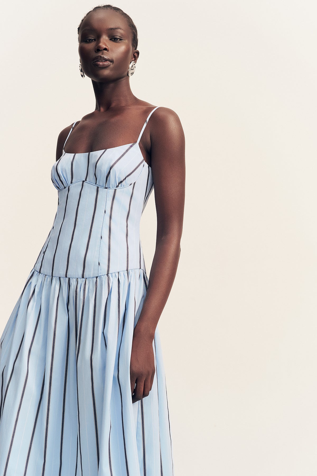 Saxon Panelled Bustier Maxi Dress | Bather Stripe | Dresses