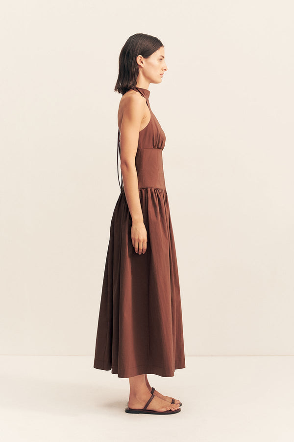 CAMPBELL HALTER NECK MIDI DRESS - ESPRESSO