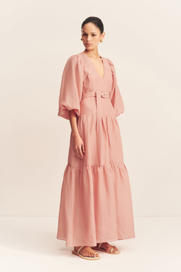 CELESTE PLUNGED TIERED MAXI DRESS - ROSE_A