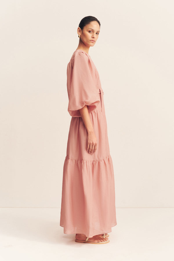CELESTE PLUNGED TIERED MAXI DRESS - ROSE_S