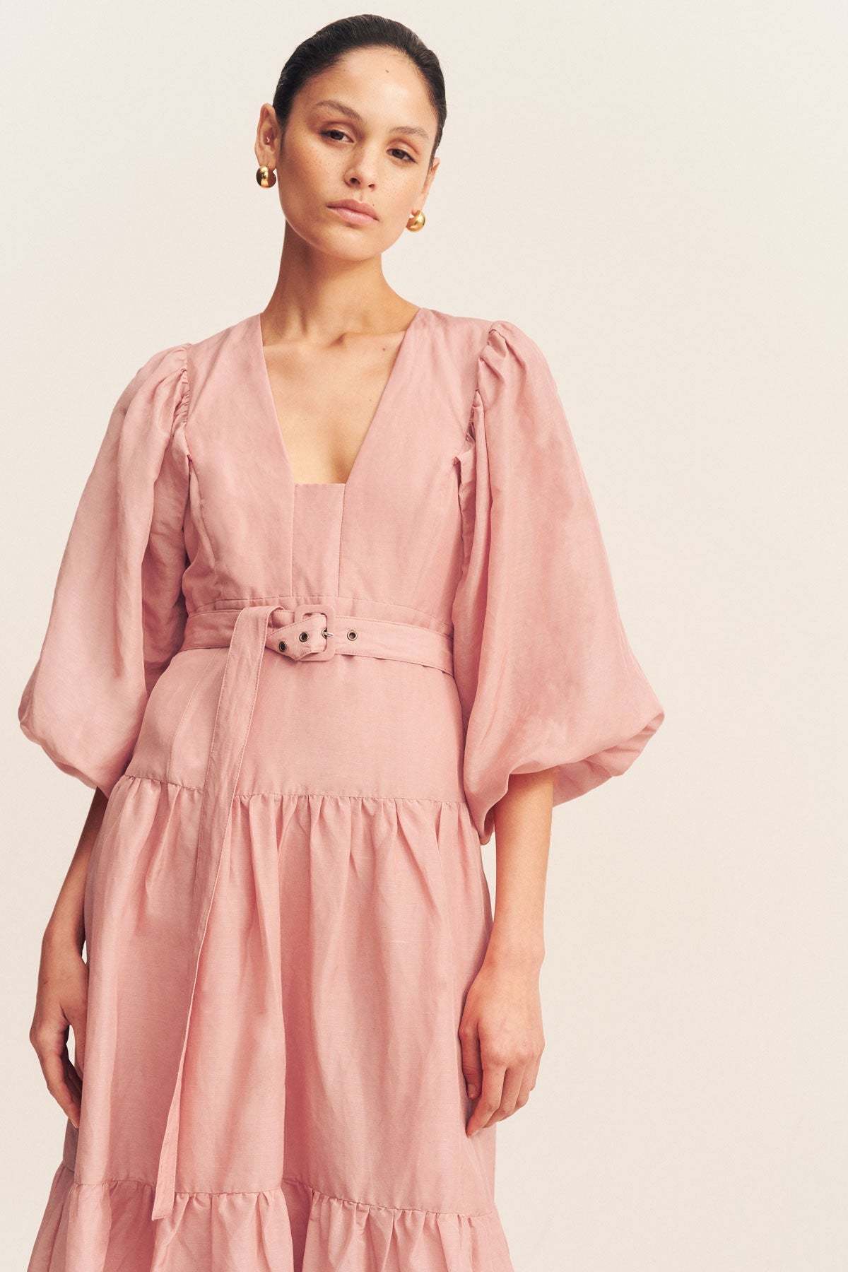 Celeste Plunged Tiered Maxi Dress | Rose | Dresses | Shona Joy