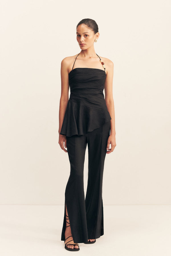 KASBAH DRAPED HALTER TOP - BLACK_F