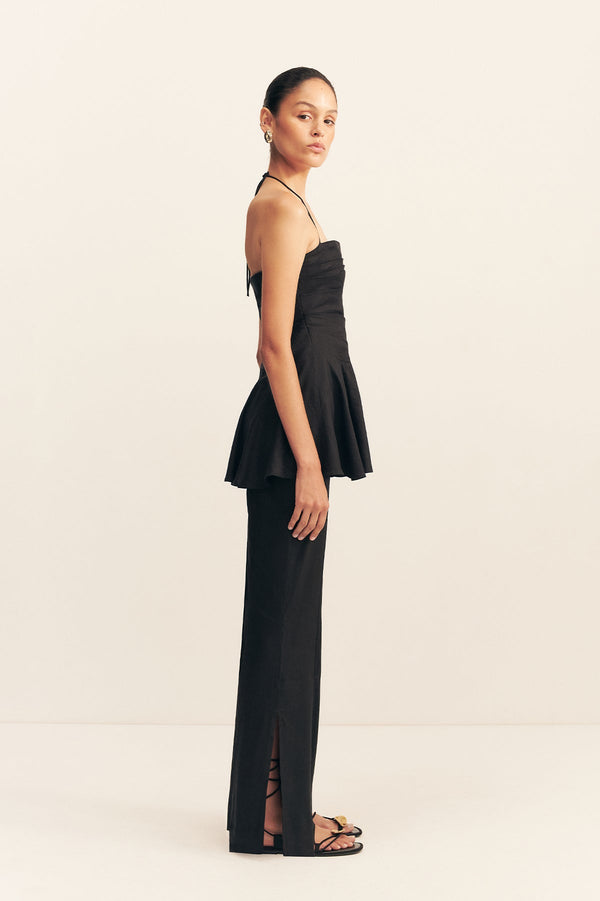 KASBAH DRAPED HALTER TOP - BLACK