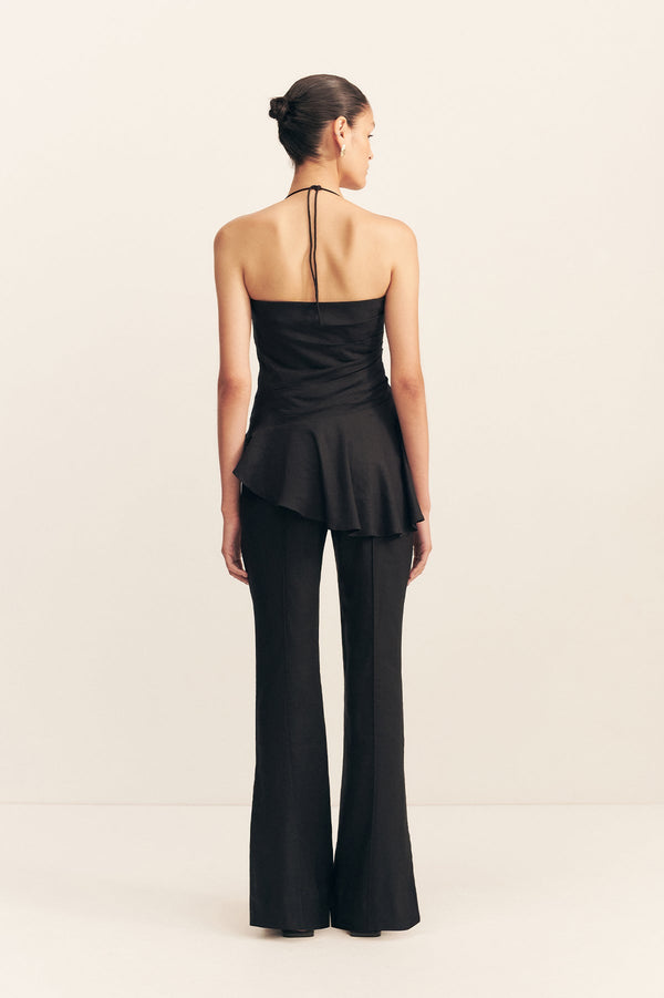 KASBAH DRAPED HALTER TOP - BLACK