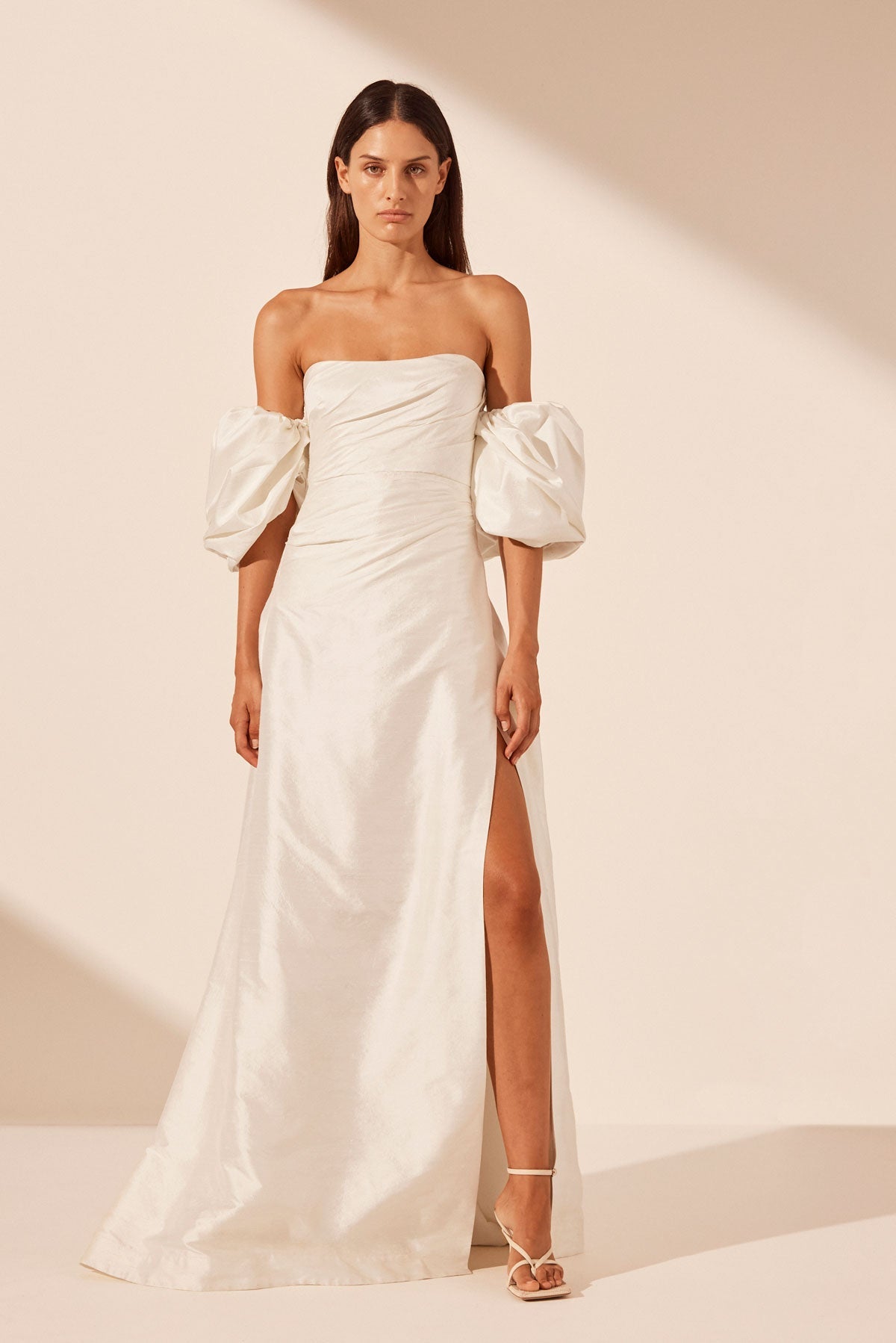 La Lune Lucero Silk Draped Corset Split Maxi Dress | Ivory | Dresses |  Shona Joy