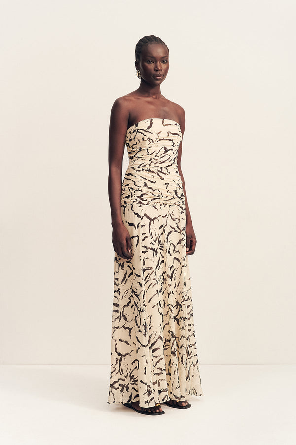 REA STRAPLESS PANELLED MAXI DRESS