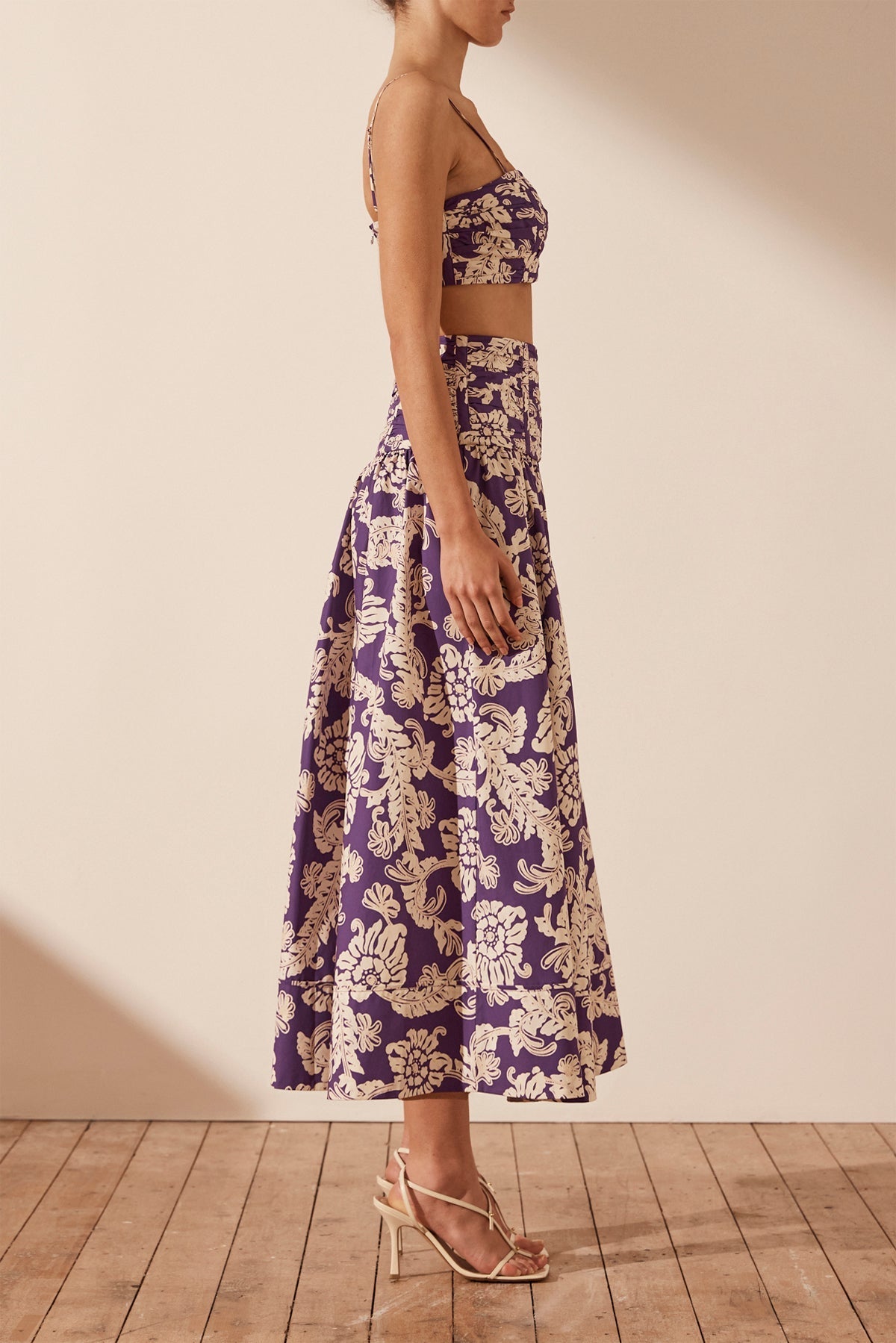 Verlaine Ruched Panel Midi Skirt, Purple/Multi, Skirts