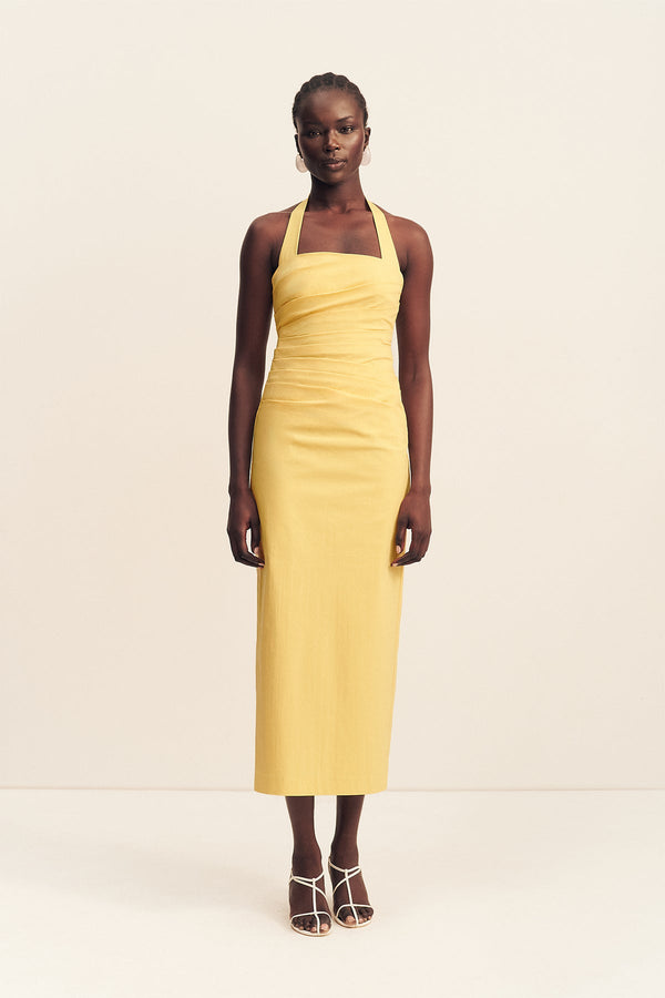 CAMPBELL DRAPED HALTER MAXI DRESS - SOLEIL_F