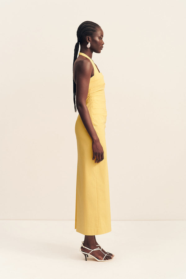 CAMPBELL DRAPED HALTER MAXI DRESS - SOLEIL