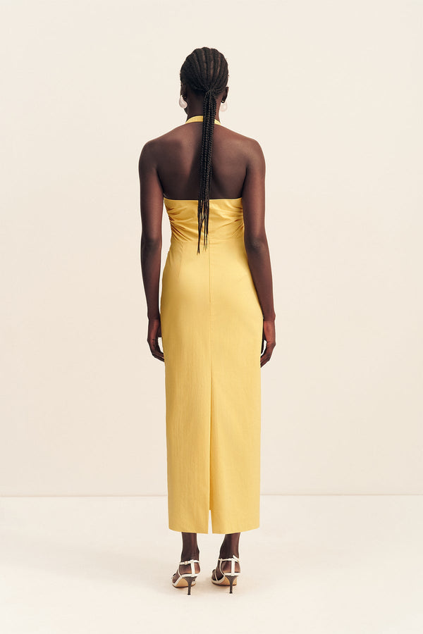 CAMPBELL DRAPED HALTER MAXI DRESS - SOLEIL