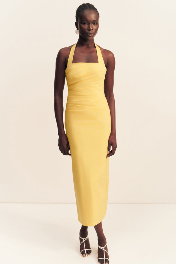 CAMPBELL DRAPED HALTER MAXI DRESS - SOLEIL