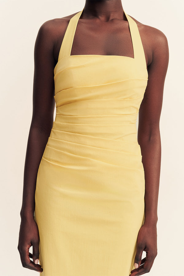CAMPBELL DRAPED HALTER MAXI DRESS - SOLEIL