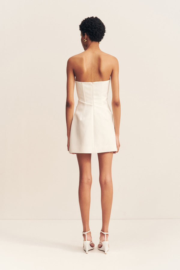 OAKLEY STRAPLESS DRAPED MINI DRESS - IVORY_B