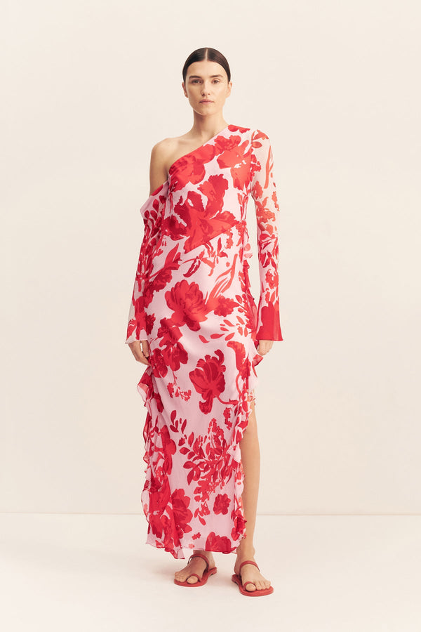 ALEYNA LONG SLEEVE RUFFLE MAXI DRESS_F