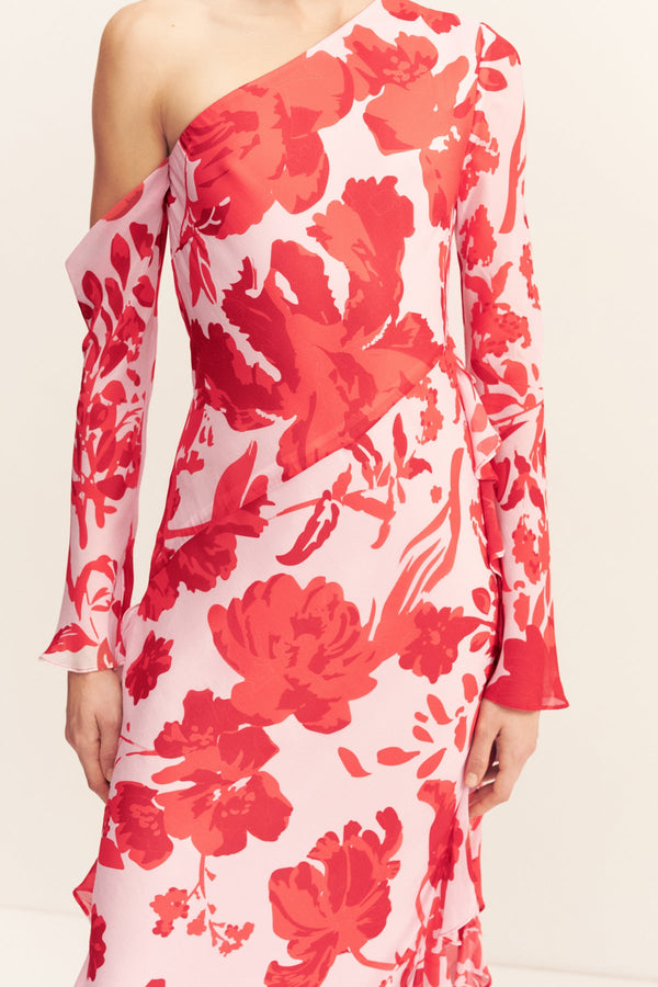 ALEYNA LONG SLEEVE RUFFLE MAXI DRESS