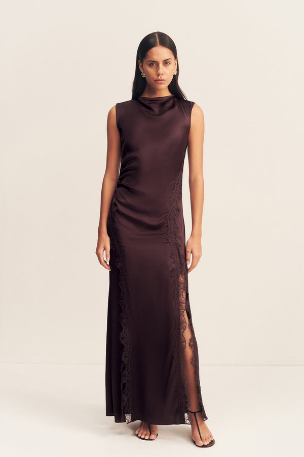 ALLEGRA LACE PANELLED MAXI DRESS - ESPRESSO_F