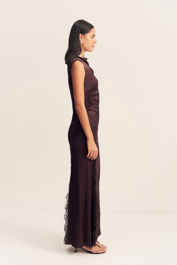ALLEGRA LACE PANELLED MAXI DRESS - ESPRESSO_S