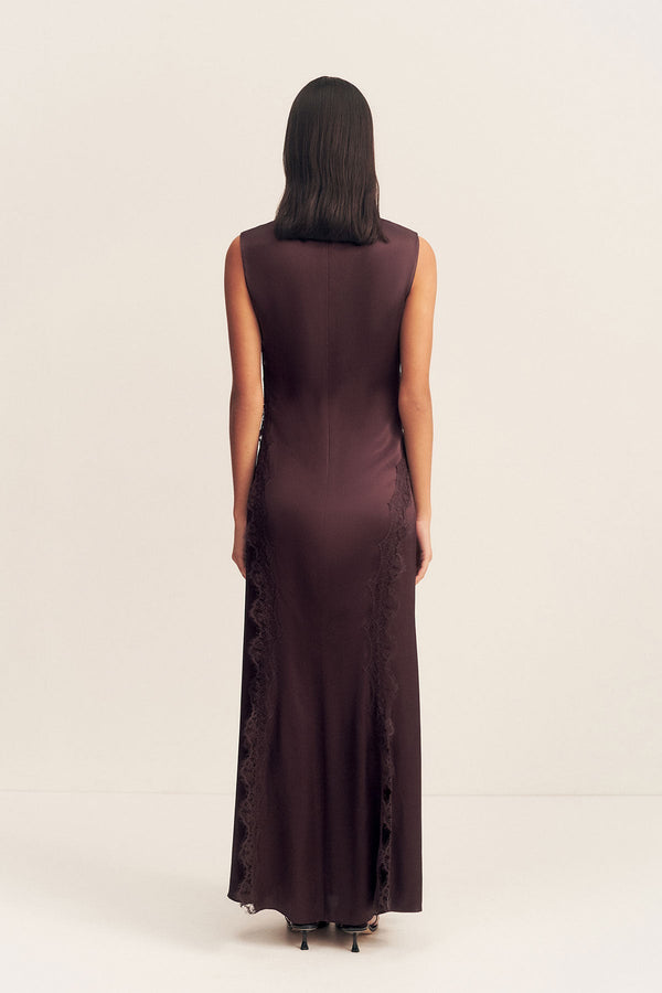 ALLEGRA LACE PANELLED MAXI DRESS - ESPRESSO_B