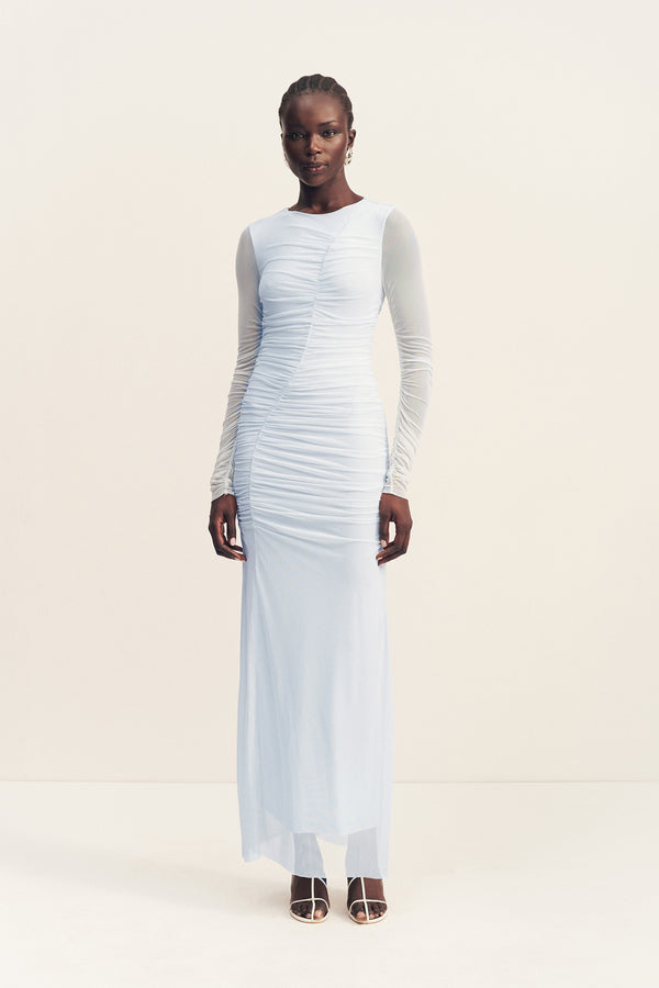 MIRA GATHERED MAXI DRESS - SKY_F