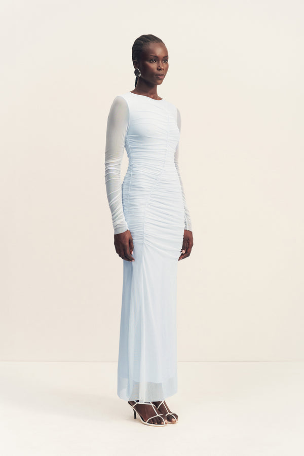 MIRA GATHERED MAXI DRESS - SKY