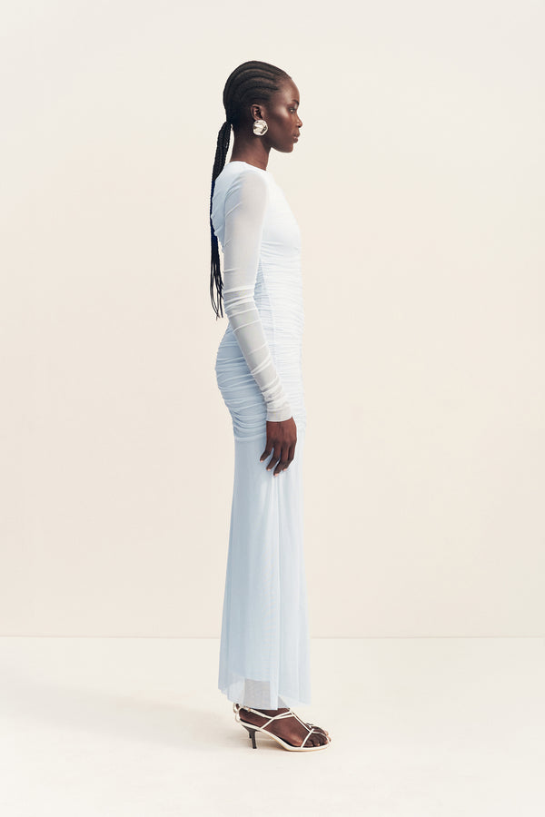 MIRA GATHERED MAXI DRESS - SKY