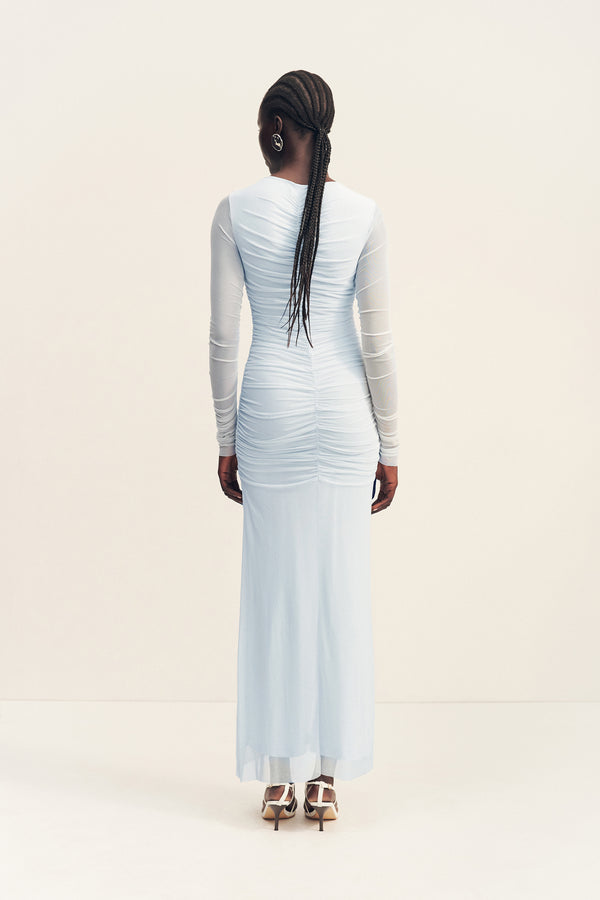MIRA GATHERED MAXI DRESS - SKY