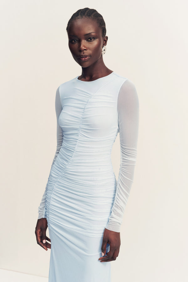 MIRA GATHERED MAXI DRESS - SKY