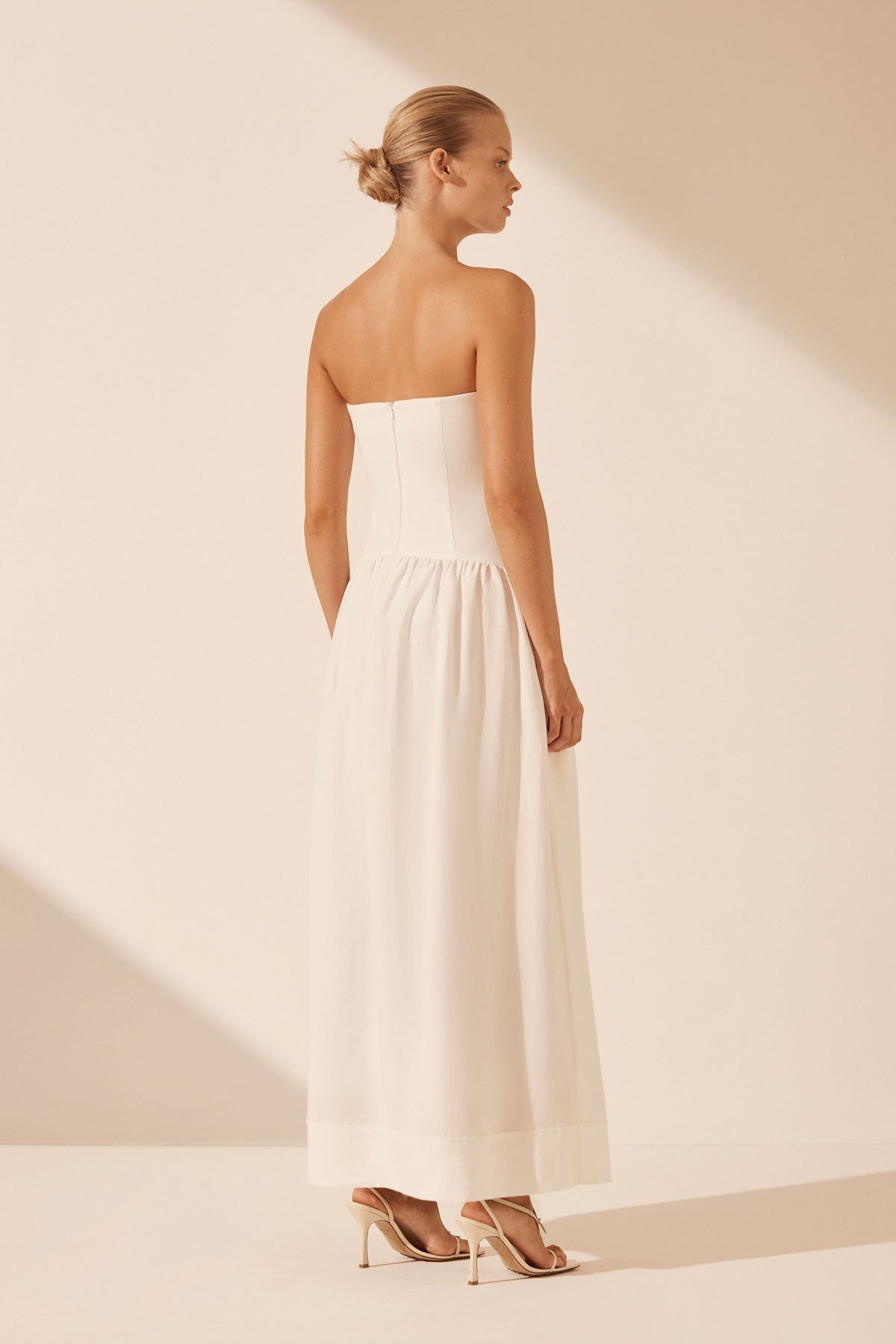 Snikerdoodle White Linen Strapless Dress Linen Strapless Midi