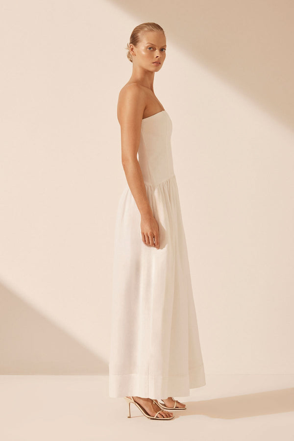 Blanc Linen Strapless Panelled Maxi Dress Ivory Dresses